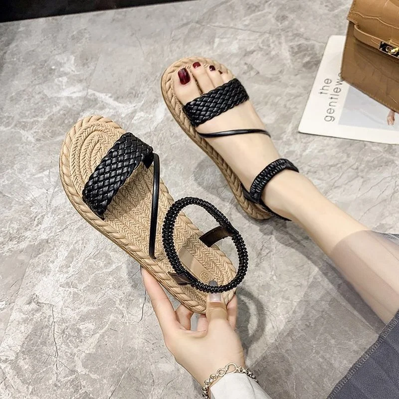 

With skirt sandals 2021 new summer fairy style students all-match flat-bottomed rhinestone flip-flops beach Roman shoes za shoes