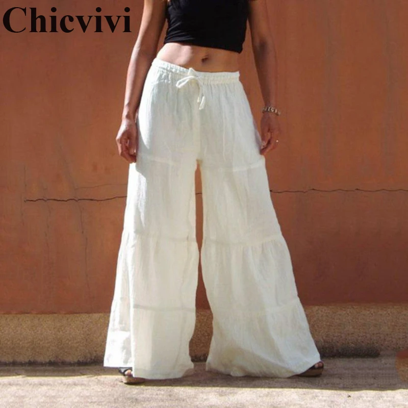 

2020 New Women Pants Casual Linen Plus Size Woman Wide Leg Pant Fashionable Solid Elastic Waist Thousers Clothes for Autumn