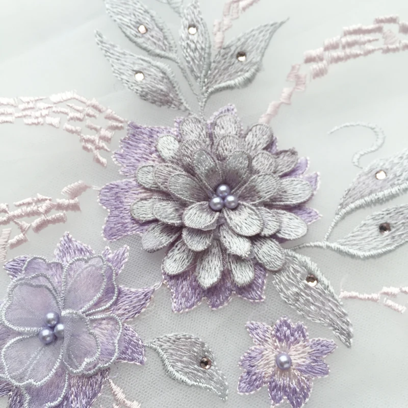 Free shipping 3D Flower Beaded Lace Embroidered Piece Patch Applique DIY Wedding Dress Headwear Accessories RS1412 | Дом и сад