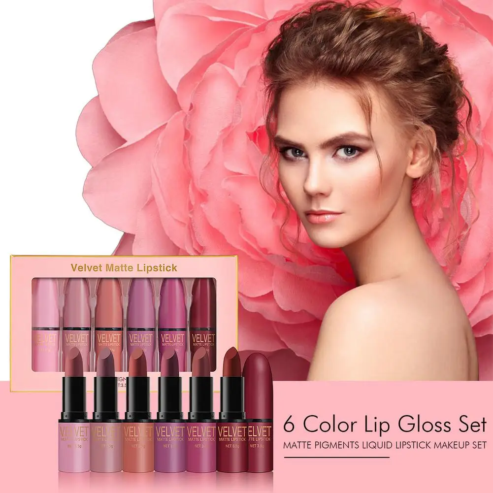 

6 Color Lipstick Set Matte Waterproof Non Stick Cup Lipsticks Set Water-Resistant Profissional Lipstick Cosmetic Makeup Kit