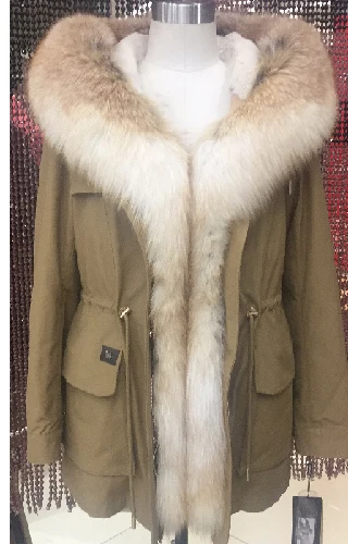 yellow NL10 FJD Женская зимняя короткая парка, пальто, куртка с капюшоном, воротник лисы, съемная подкладка кролика, желтый цвет, ткань 9-19803 - Цвет: yellow NL10 FJD