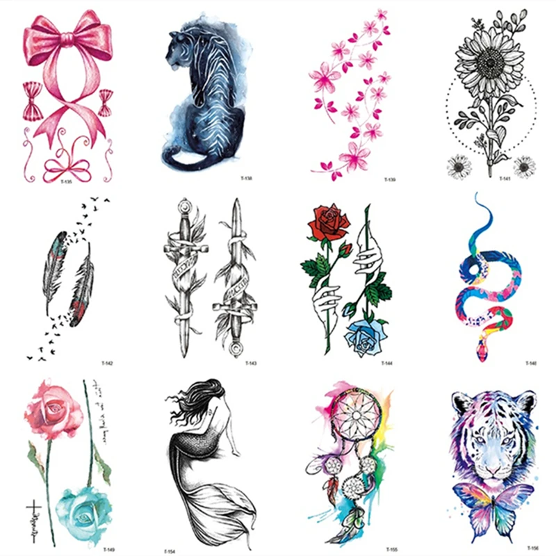 Animal Temporary Tattoo Stickers, Waterproof Tiger, Mermaid False Tattoos, Human Body Art, Disposable Tattoos For Men And Women