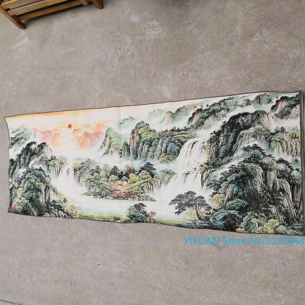 

Rising sun, long history landscape painting silk Thangka brocade painting gold silk cloth weaving embroidery silk embroidery