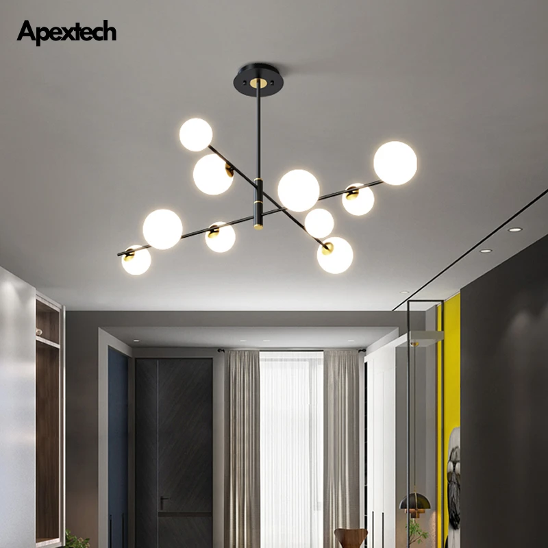 

Cross Chandelier Glass Ball Ceiling Hanging Lights Modern Living Room Bedroom Deco Lighting Fixtures Kitchen Suspension Lamp