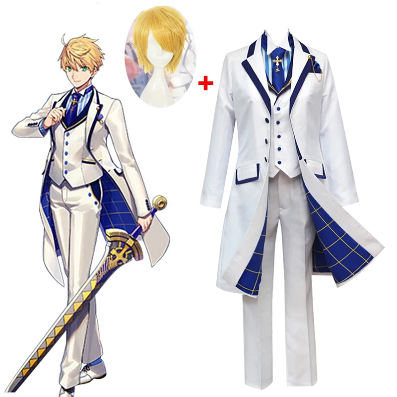 Fate Grand Order FGO знающий король рыцарей костюм для косплея Pendragon белый розовый косплей