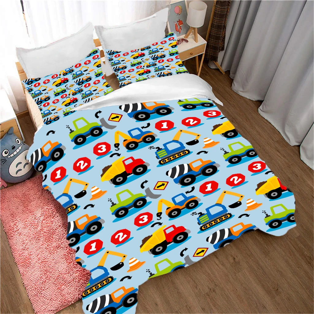 

Blue Excavator Cars Bedding Set Duvet Cover 3D Print Microfiber Comforter Cover Set Boys Birthday Gift Bedroom Decor