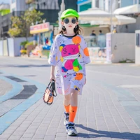 childrens western style short sleeved t shirt 2021 summer korean girl graffiti print long t skirt parent child wear