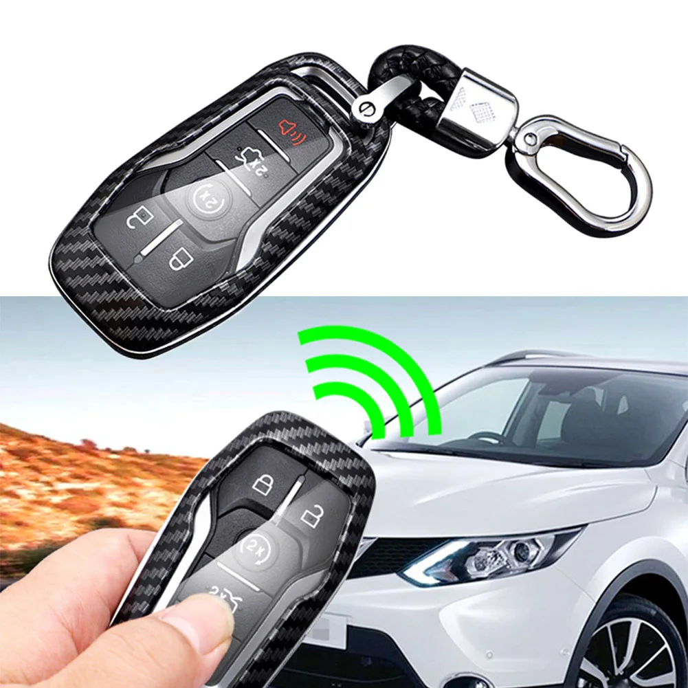 Carbon Fiber ABS Hard Car Smart Key Shell Pretector Cover w/ Chain For Ford Fusion Explorer Mustang Edge F150 Mondeo Lincoln