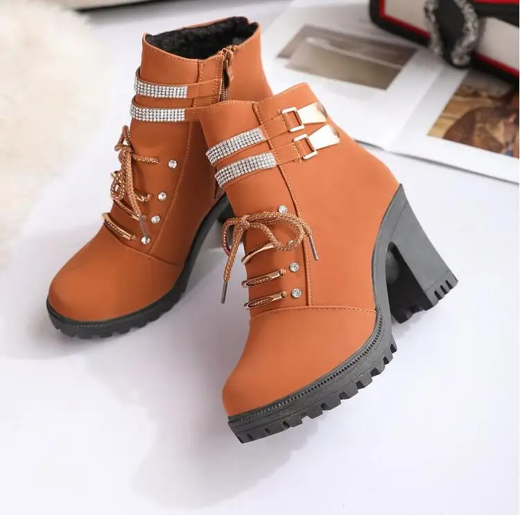 

Plus Size 35-40 Winter Casual Women Pumps Warm Ankle Boots Waterproof High Heels Snow Martin Boots women Shoes Botas Mujer