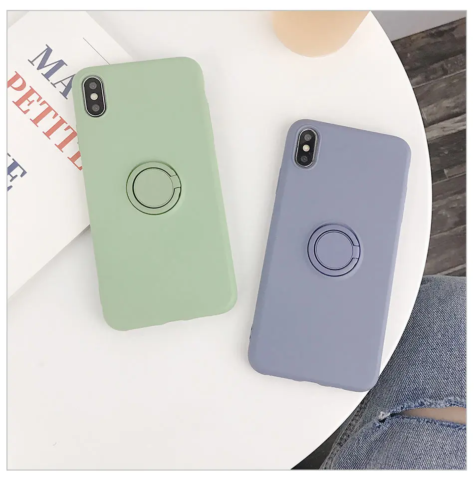 USLION силиконовый сплошной цвет с кольцом для пальцев чехол для iPhone X XS XR Xs Max 6 6S 7 8 Plus Мягкий ТПУ, конфетный цвет задняя крышка