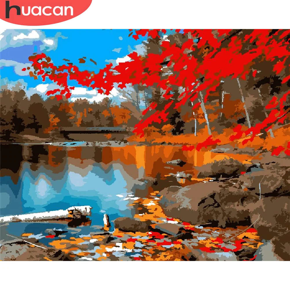 HUACAN картина по номеру река ручная роспись художественный рисунок на холсте