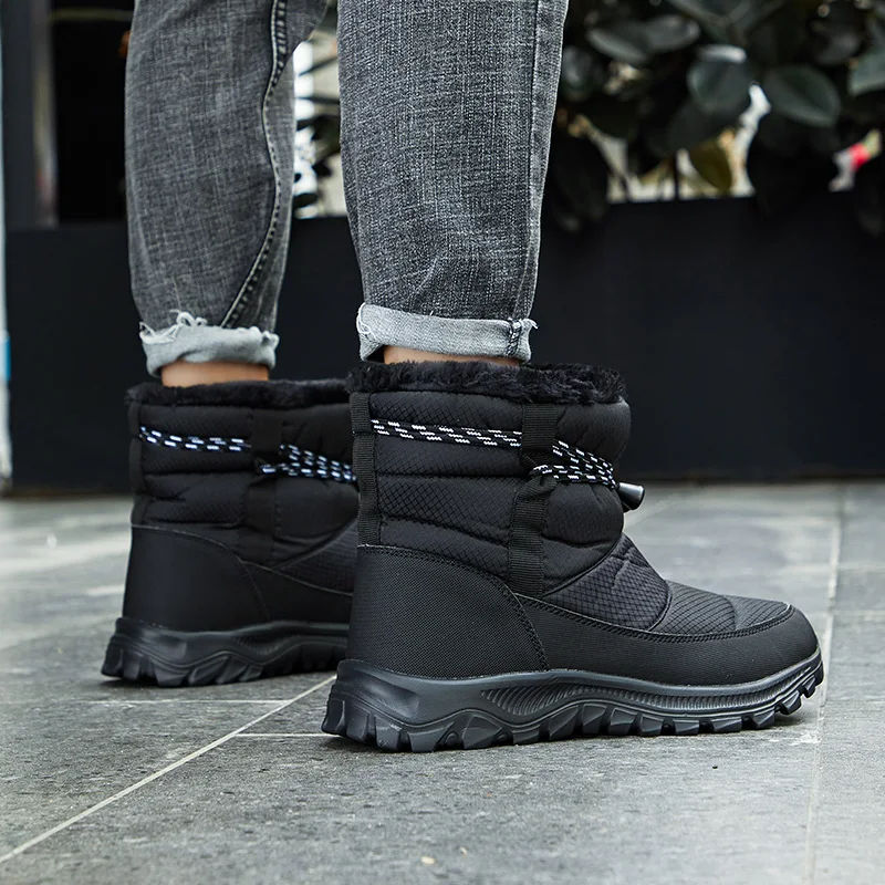 Мужские повседневные стеганые сапоги для мужчин Зимняя теплая плюшевая