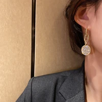 vintage round rhinestone dangle earrings for women long tassel metal link chain earring female boho jewelry brincos 2020