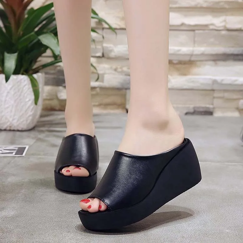 

Fashion Women Sandals Wedge Thick Bottom Shoes Women Hollow Out Leather Ladies Casual Sandals Ladies Party Shoes Solid Footwear