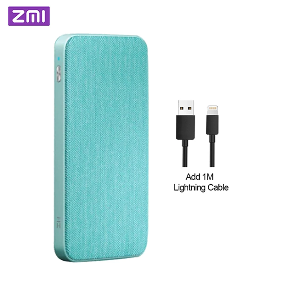 add lighting cable ZMI 10000mAh power Bank QC3.0 PD type-C PD Двусторонняя Быстрая зарядка 18 Вт внешняя батарея для мобильных телефонов Mi 9 iPhone - Цвет: add lighting cable