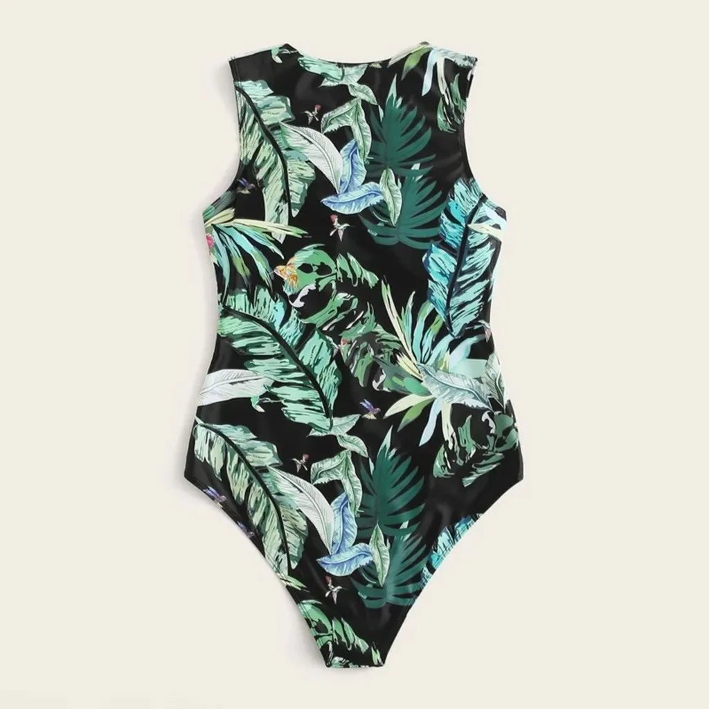 Женский костюм с растениями цельный высокой талией комплект бикини пуш ап