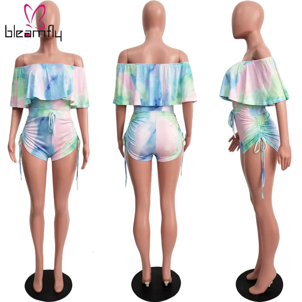 2019 женский комбинезон с принтом Tie Dye вырезом лодочкой открытыми плечами рукавом