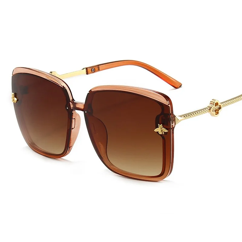 

New Oversize Luxury Brand Bee Sunglasses Women Men Vintage Metal Big Sun Glasses Female Square Oculos Gafas Lentes De Sol 2021