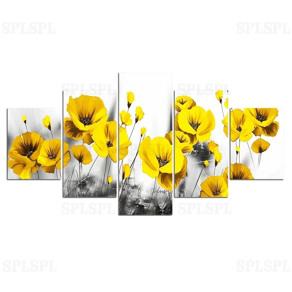 

5 pieces canvas painting Black and white yellow flower Picture wall picture art canvas posters wall art Painting home decoration