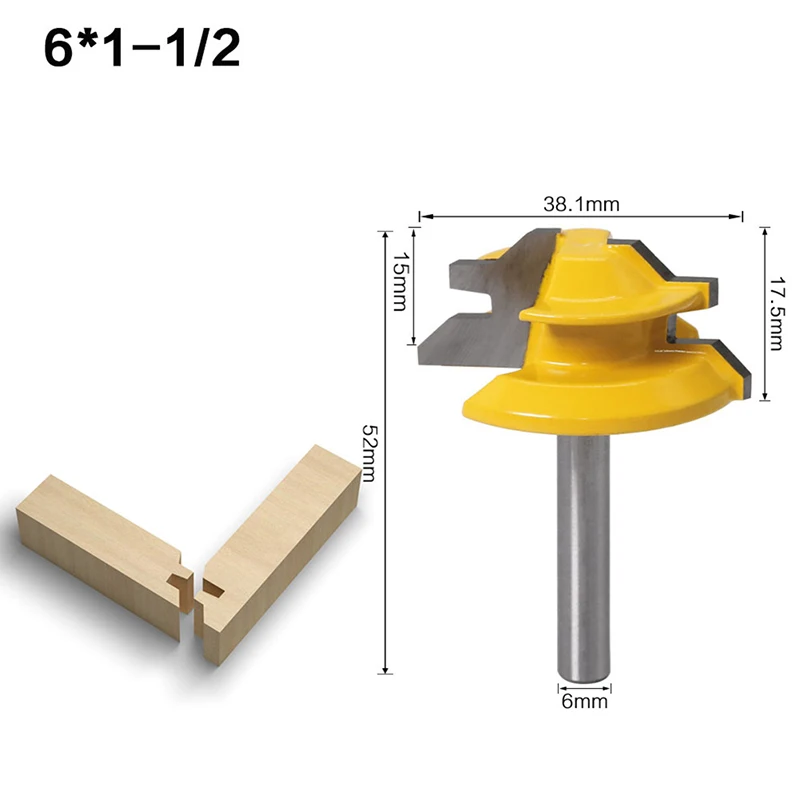 

45 Degree Lock Miter Router Bit Shank Woodworking Tenon Milling Cutter Tool Drilling Milling For Wood Carbide Alloy