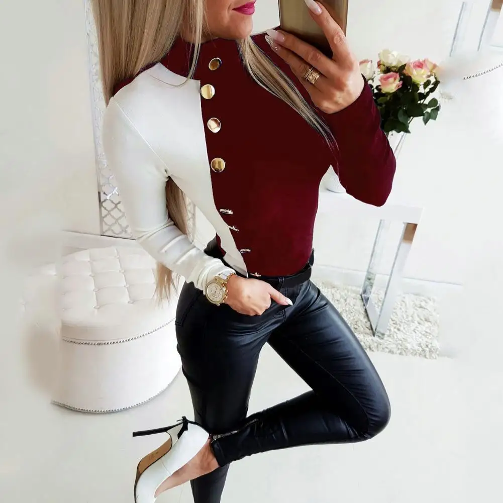 Женская Осенняя Лоскутная Блузка с длинным рукавом и круглым вырезом|Блузки| |