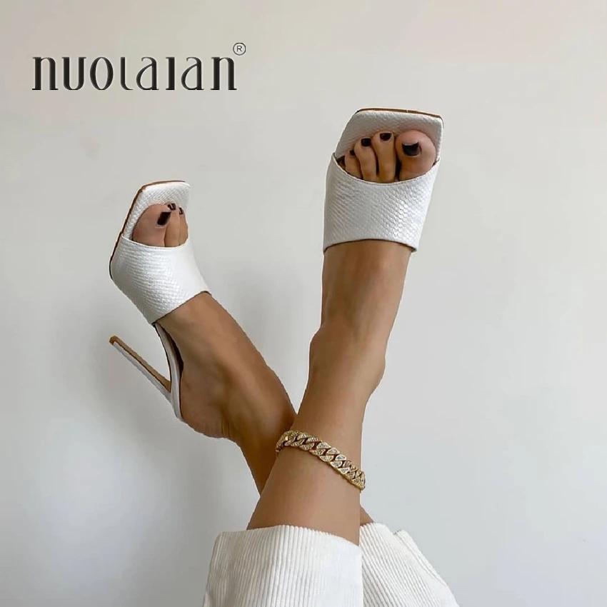 Женские босоножки с квадратным носком на тонком высоком каблуке 11 см 2020|Женские