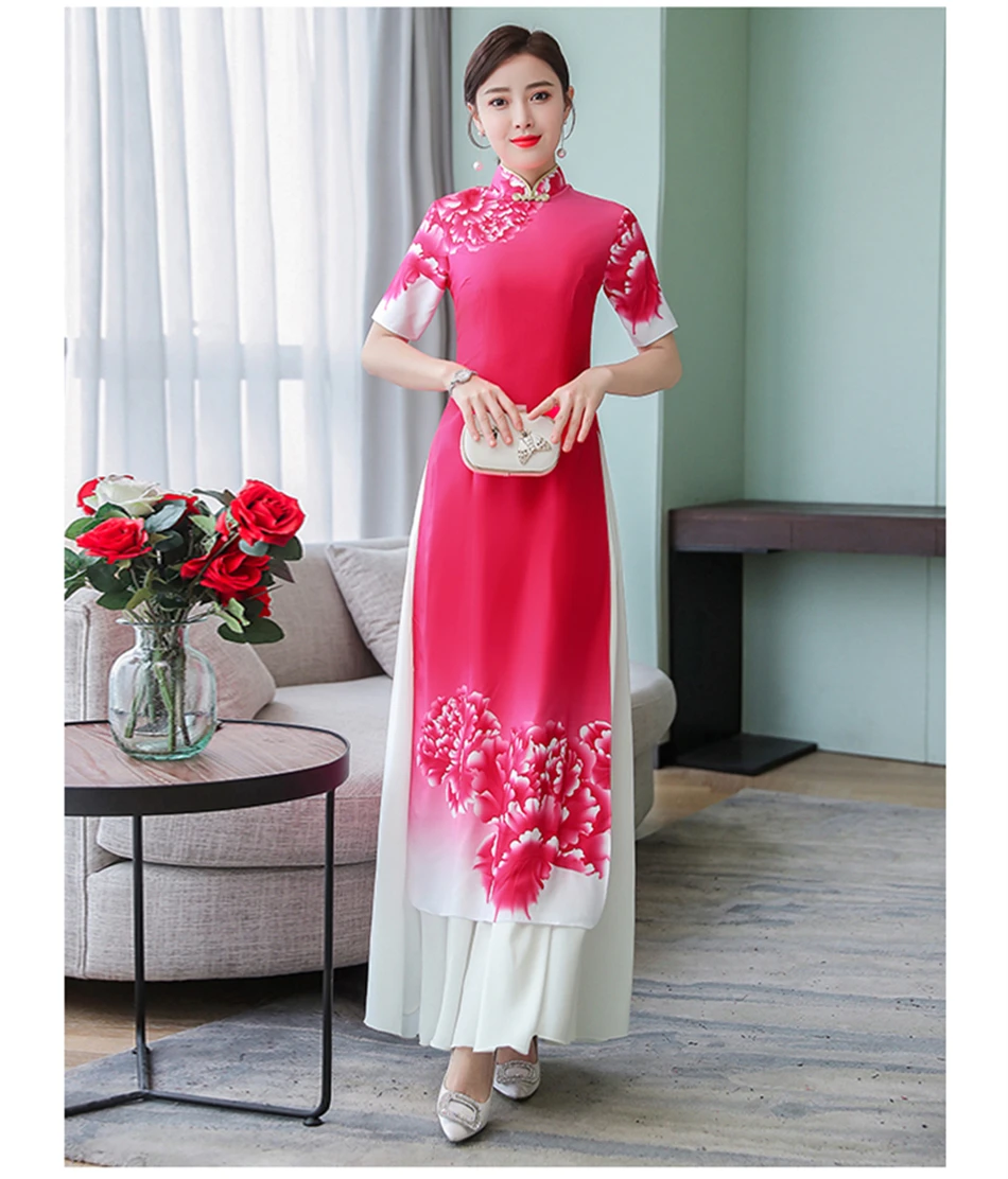Новая традиционная вьетнамская одежда аозай Вьетнам Cheongsam китайский стиль длинный Ципао вечернее вечерние свадебные платья