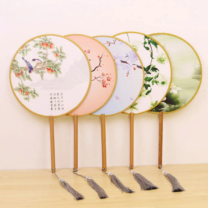 

Vintage Flower Lotus Fan Chinese Style Classical Palace Dance Fan Portable Round Cloth Lady Hand Fan Wedding Dance Decor Gifts
