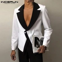 INCERUN – veste Patchwork à revers pour homme, manches longues, boutons, à la mode, costumes décontractés, Streetwear, élégants, manteaux fins, 2021, S 5XL  (3)
