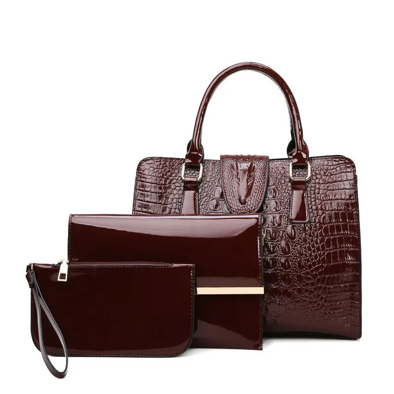 

3 Sets Patent Leather Women Tote Bag Luxury Handbags Crocodile Pattern Women Bags Designer Brand Shoulder Messenger Bag 2021