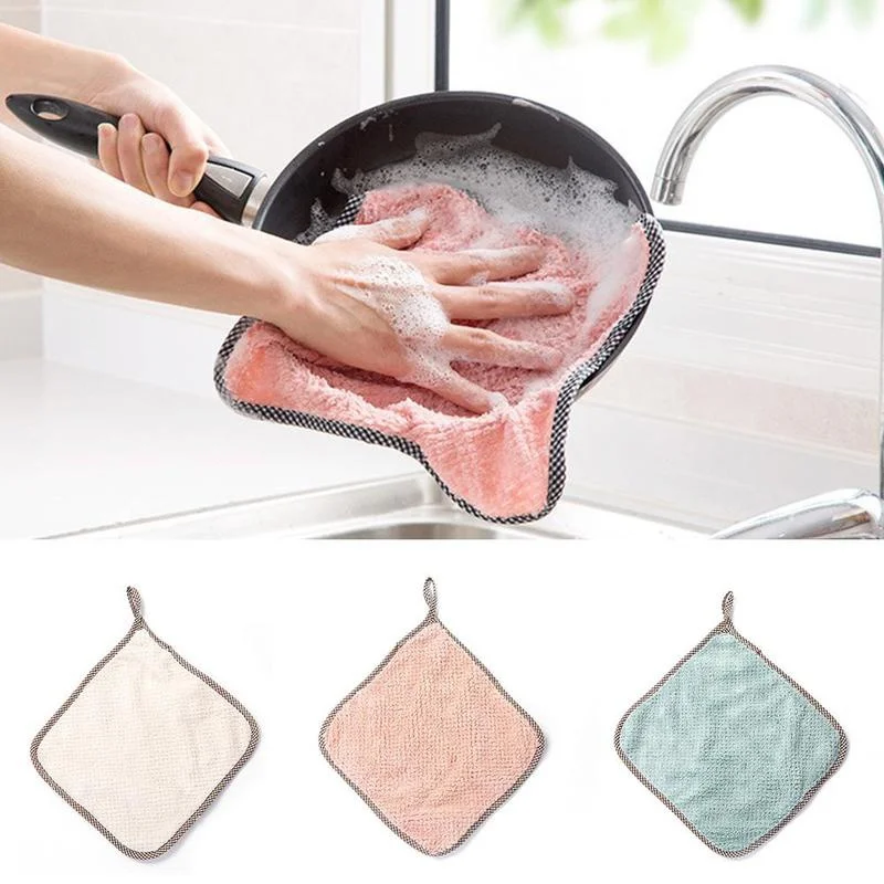 

Kitchen Coral Velvet Dish Towel Rag Non-stick Oil Dish Cloth Double-sided Absorbent Thickening Scouring Pad