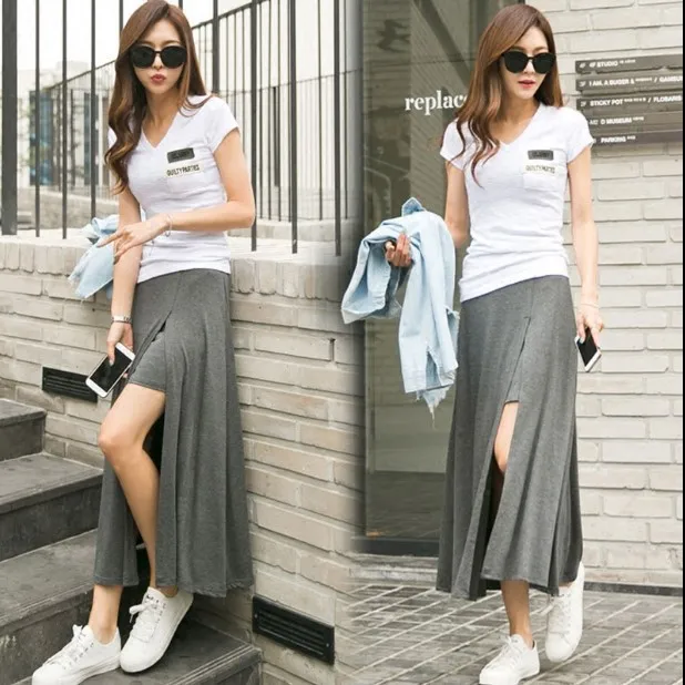

Modal Dress Women's Big Skirt 2017 European and American-Style New Style Solid Color Slit High-waisted A- line Skirt Skirt