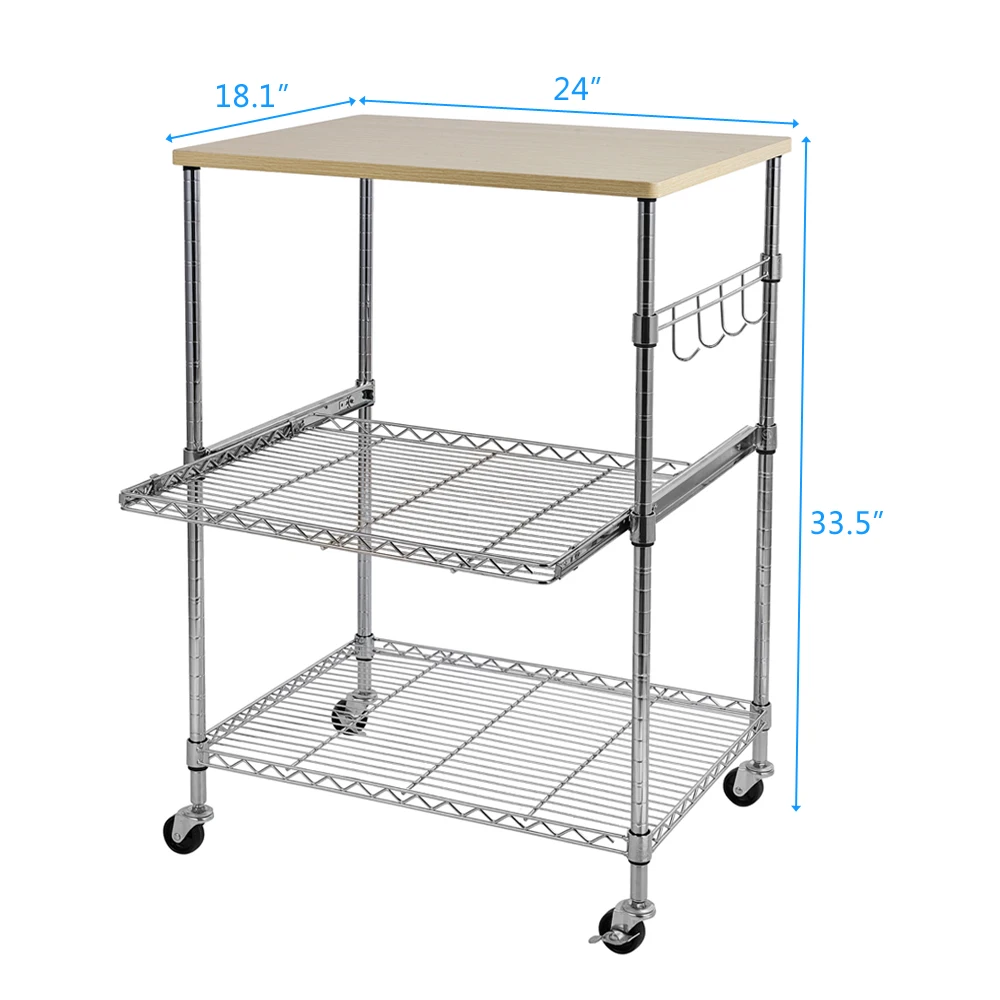 

BUYTOO Mesh Rolling Utility Cart 3-Tier Metal Storage Organizer with Lockable Caster Wheels,Multifunction Shelving Trolley Cart