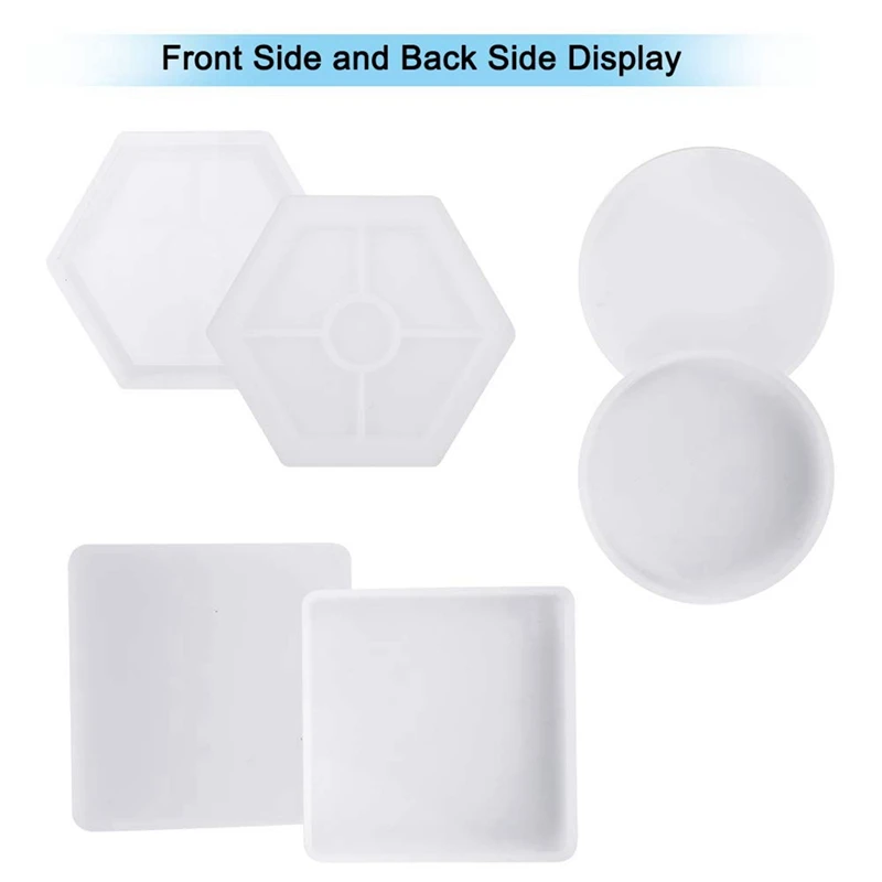 5pcs Coaster Molds Round Hexagon and Square with 2 Measurement Cup & 1pcs Agate Slice Silicone Mold 5-Cavit | Дом и сад