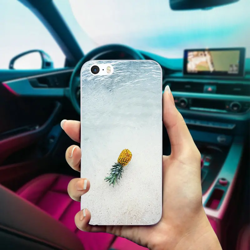 Цветной Мягкий ТПУ чехол для телефона с изображением фруктов ананаса iPhone X 8 7 6S 6
