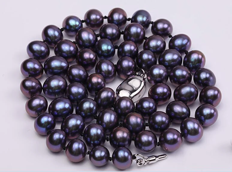 

10mm bright black colors pearl necklace 925 silver clasp natural freshwater pearl Woman Jewelry 35cm 14'' 43cm 17''