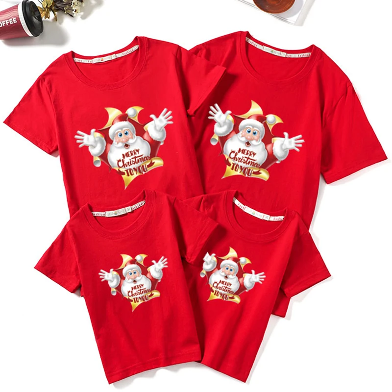 Рождество Одежда для мамы и дочки Для взрослых детей футболка одинаковые