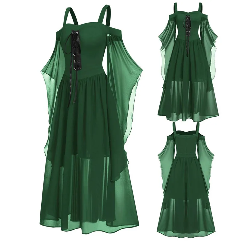 Womne размера плюс с открытыми плечами и рукавами-бабочками на шнуровке готический