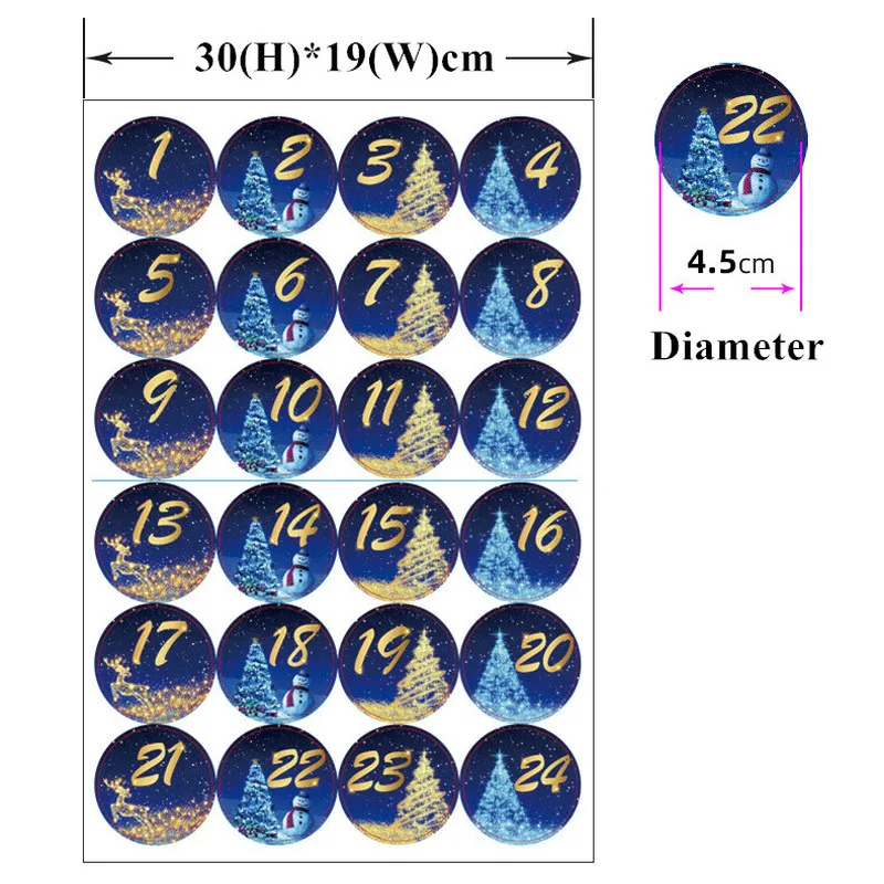 24 шт./компл. рождественские наклейки с календарем и цифрами для печенья конфет