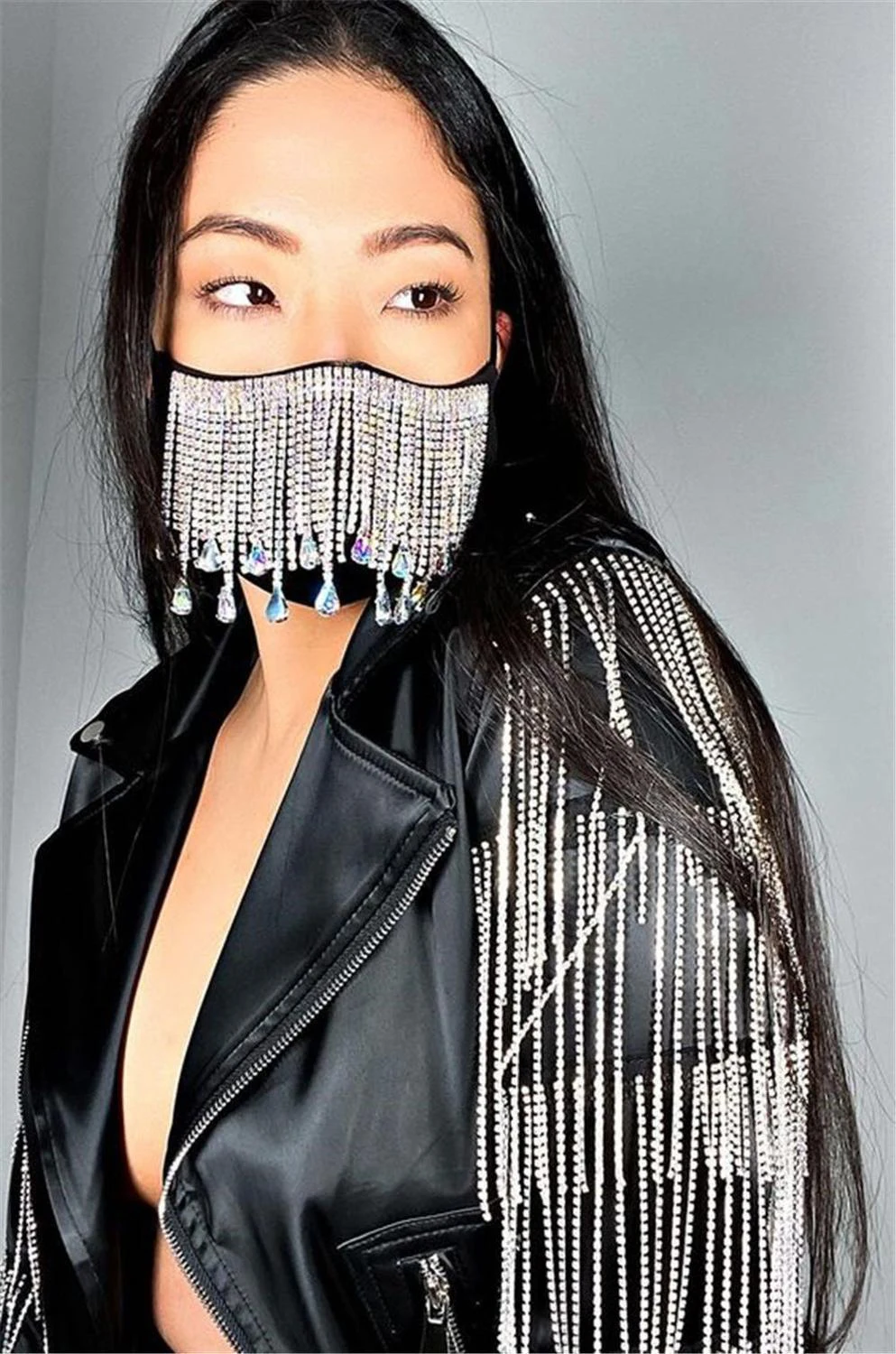 

Fashion glamour women's shining Crystal Rhinestone fringed mask ornament women's nightclub party decoration mask jewelry