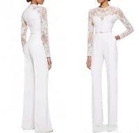 white mother of the bride dresses sheath long sleeves chiffon appliques with pants suit long groom mother dresses for weddings