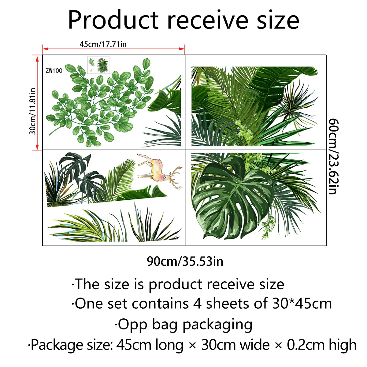 

4pcs Nordic Style Flowers and Green Plants Wall Stickers Creative Wall Decor Background Wall Living Room Decoration Wall Sticker