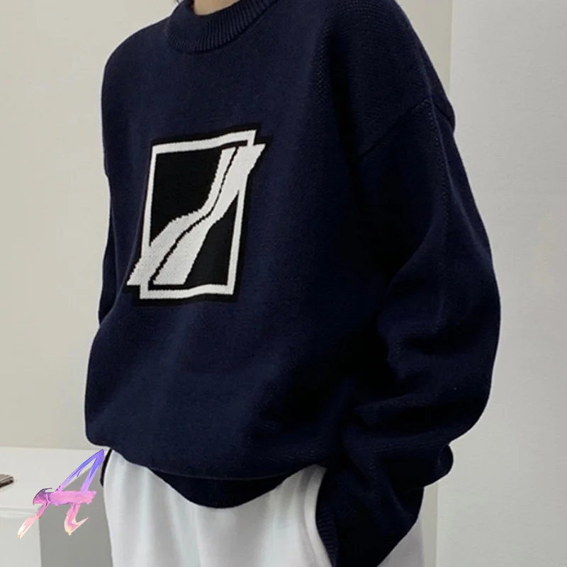 

We11done Knitted Sweater Vintage Round Neck Jacquard Sweater Oversize Men's Women's Welldone Fashion Pullover