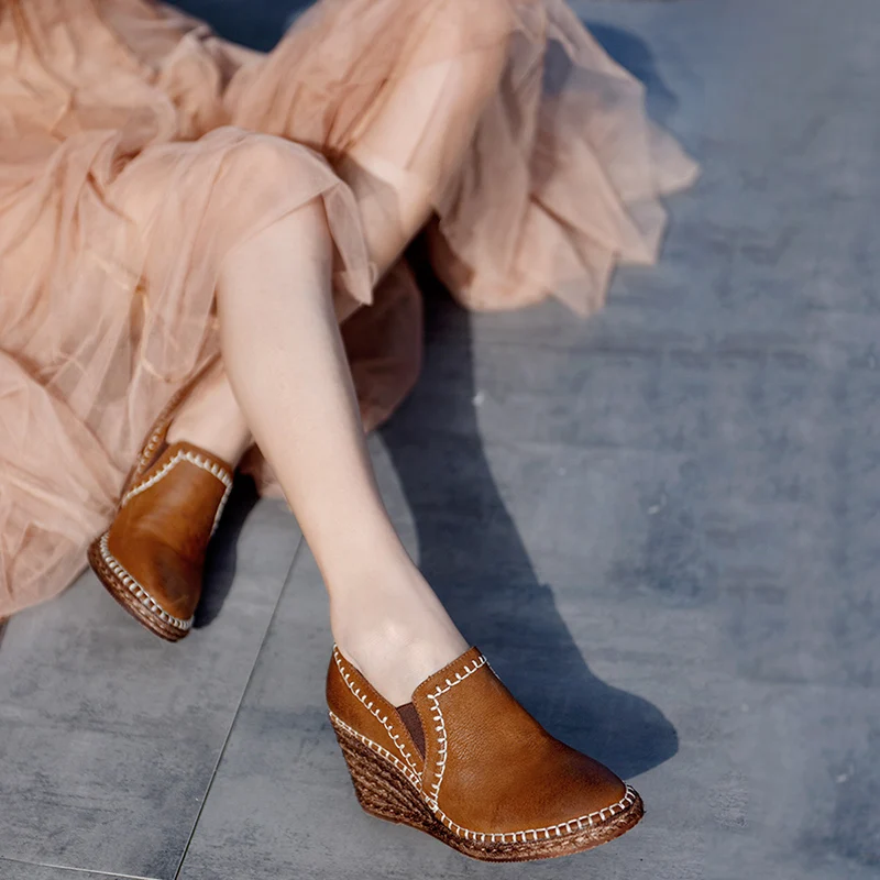 Artmu/Новинка 2019 года сезон осень женская обувь на танкетке с толстой подошвой в