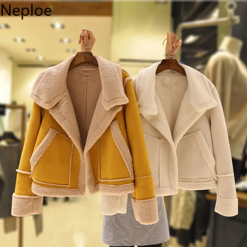 Neploe/Новинка; сезон осень-зима; короткая утепленная куртка в стиле пэчворк для женщин; модная Свободная Женская куртка из искусственной замши; Chaquetas Mujer; 46256