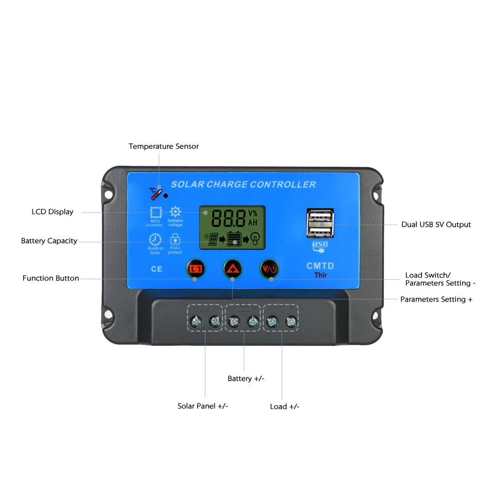 20A 12V/24V Solar Charge Controller with LCD Display Auto Regulator Timer Panel Battery LED Lighting Overload Protection | Обустройство