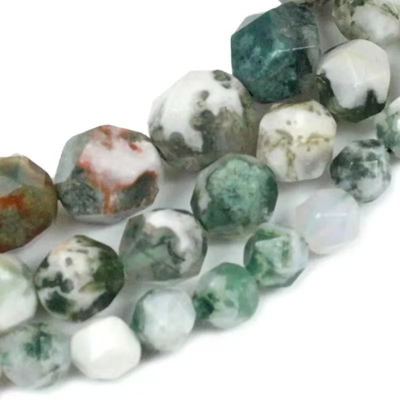 

Natural Faceted Tree Agate Stone Natural Stone Beads Jasper Wholesale DIY HandMade Jewelry Making DIY Bracelet Accessory