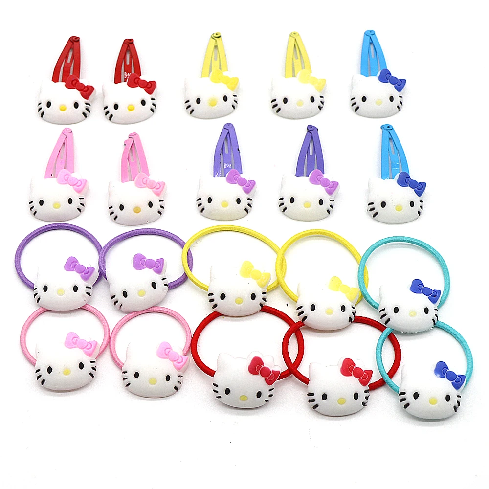 Милые детские аксессуары для волос hello kitty для девочек, детские заколки для волос с медвежонком и кроликом, эластичные резинки для волос с коробкой для хранения
