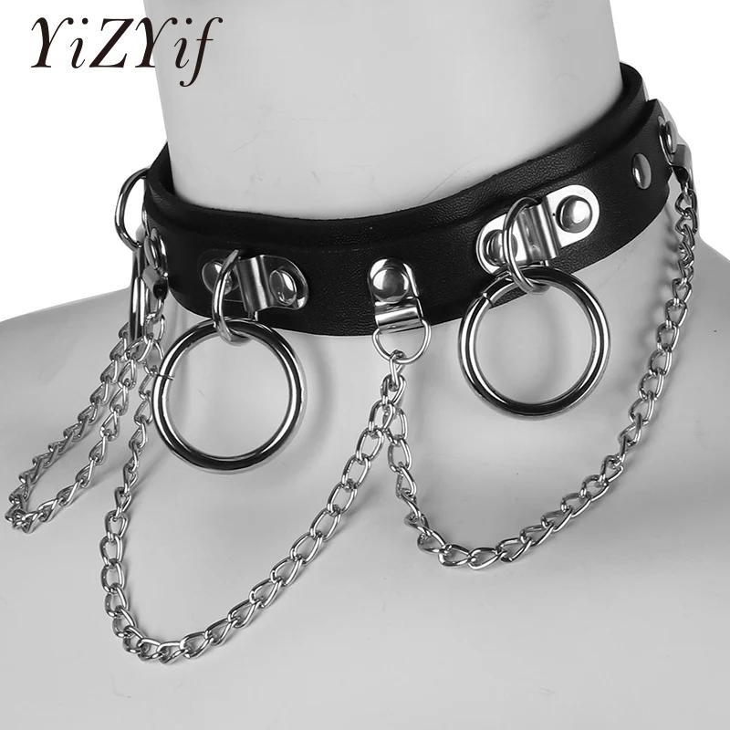 Женский ошейник в стиле Харадзюку черный Регулируемый из искусственной кожи