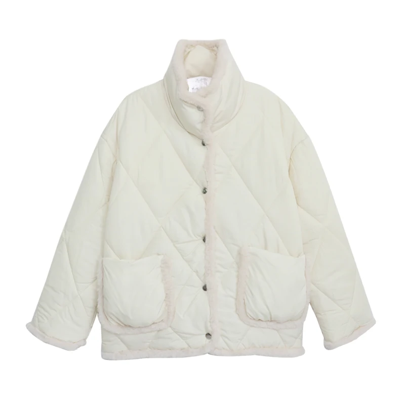 

TRAF ZA 2021 Autumn Spring Korean Style Female Padded Coats Clothes Cotton Solid Pink White Plaid Parkas Puffer Jacket Tangada